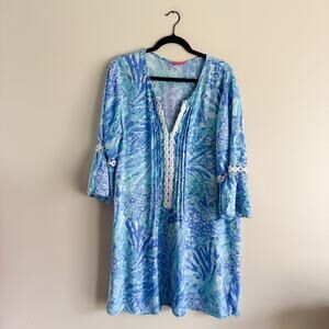 Lilly Pulitzer White + Blue Haven Hey Hey Soleil Hollie Tunic Dress XL Resort